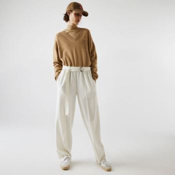 Lacoste High-Waisted Flared Wool Blend Pants - Kalhoty Dámské Bílé | CZ-3iJ2f1